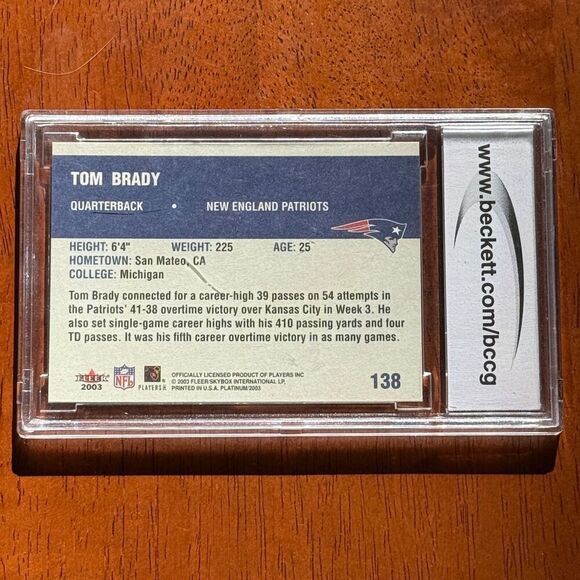 2003 Fleer Platinum Tom Brady #138 BCCG 10 Mint or Better Beckett - Picture 5 of 6